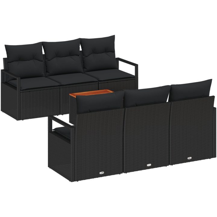 7-delad trädgårdsoffagrupp med kuddar Svart Poly Rattan Acacia vidaXL Stor – bild 2