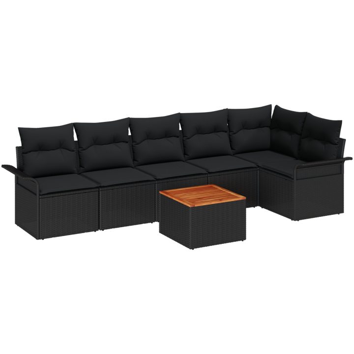 7-delad trädgårdsoffagrupp med kuddar svart Poly Rattan Akacia vidaXL 55 x 55 x 37 cm – bild 2