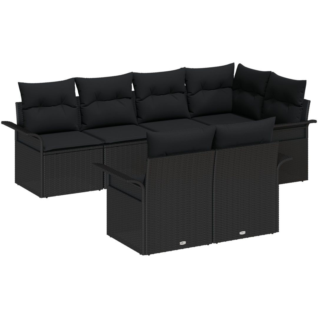 7-delad trädgårdsoffagrupp med kuddar - Svart polyrotting vidaXL 242.5 x 132.5 x 85 cm – bild 2