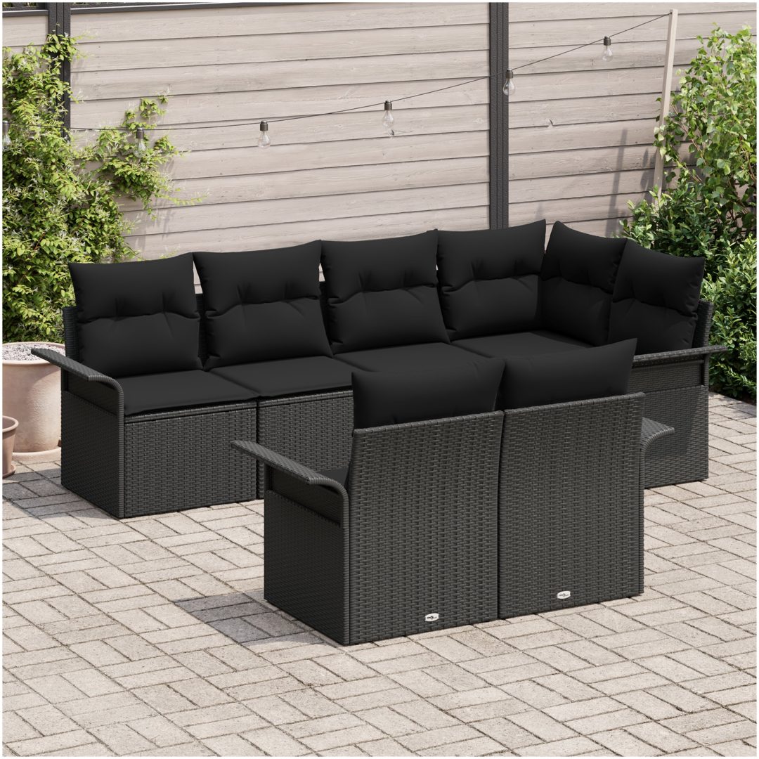 7-delad trädgårdsoffagrupp med kuddar - Svart polyrotting vidaXL 242.5 x 132.5 x 85 cm – bild 3