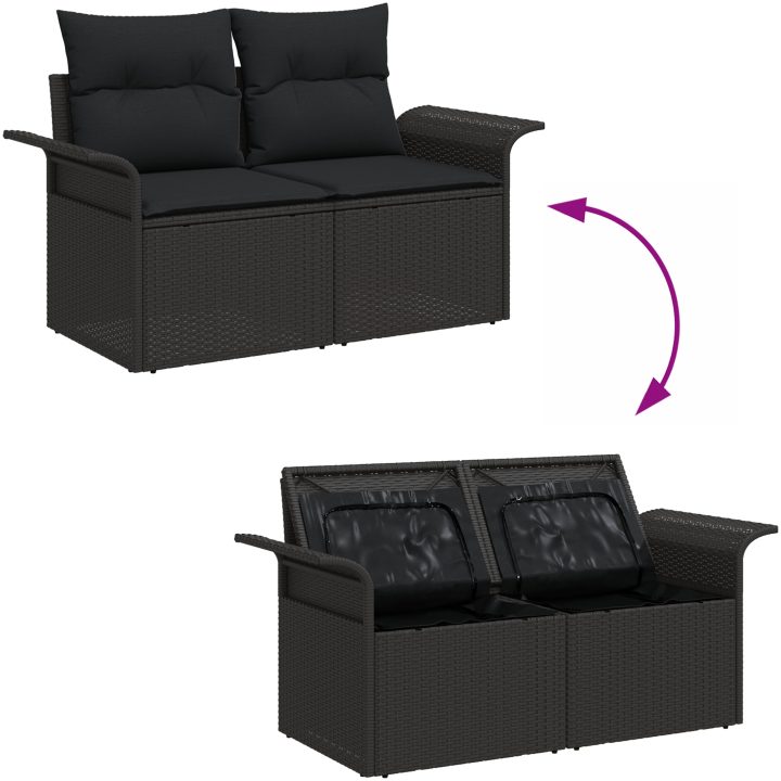 7-delad trädgårdsoffan med kuddar beige poly rattan vidaXL Stor – bild 12