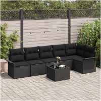 7-delad trädgårdsoffan med kuddar beige poly rattan vidaXL