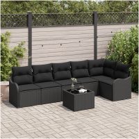 7-delad trädgårdsoffan set med kudde beige poly rattan vidaXL