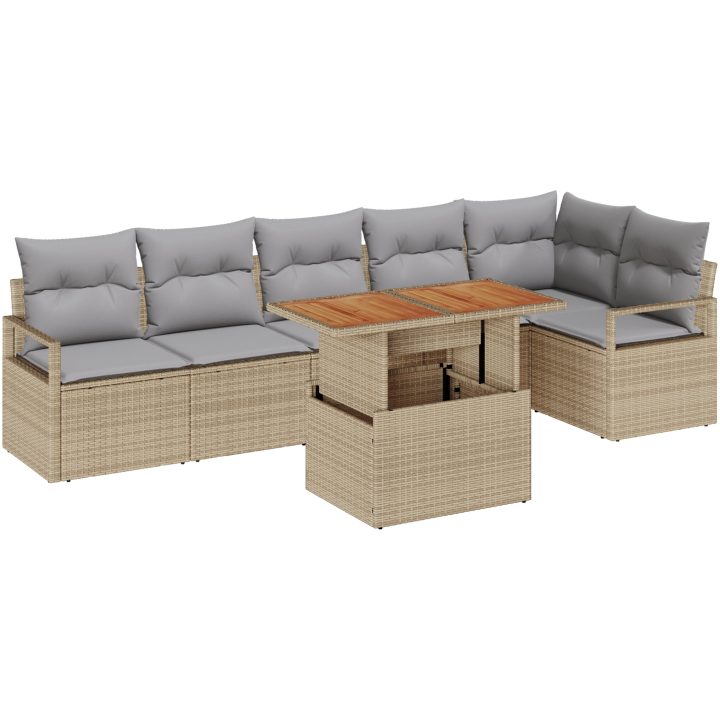 7-delad trädgårdsoffasats med kuddar Beige poly rotting akacia vidaXL Standard – bild 2