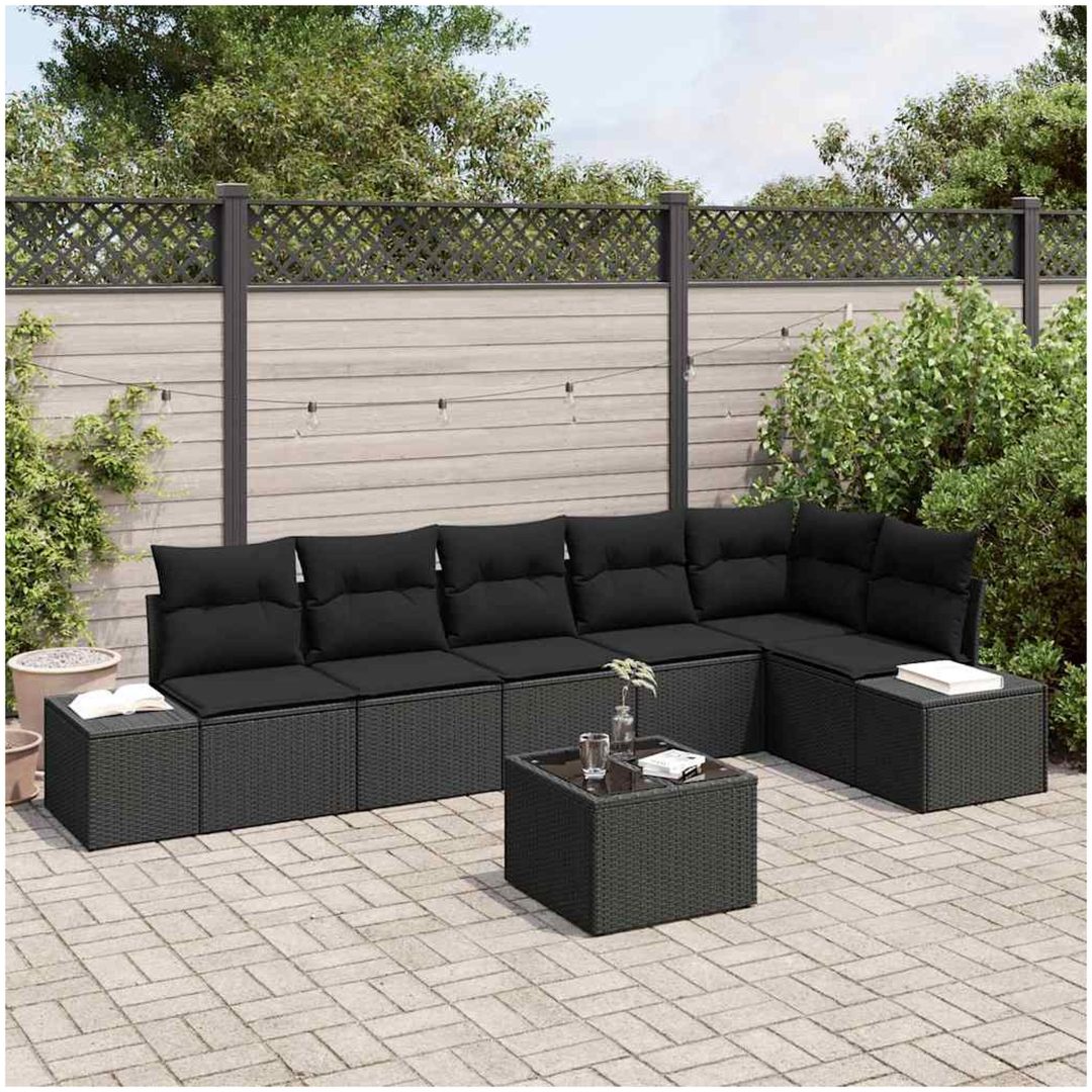 7-delad trädgårdsoffasats med kuddar i beige poly rattan vidaXL 55 x 55 x 37 cm