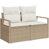 7-delad trädgårdsoffaset med kuddar beige poly konstrotting vidaXL Stor – miniatyr 4