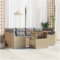 7-delad trädgårdsoffaset med kuddar beige poly rotting vidaXL