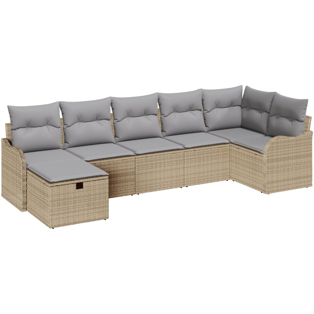 7-delad Trädgårdsoffaset med kuddar i beige poly rotting vidaXL Stor – bild 2