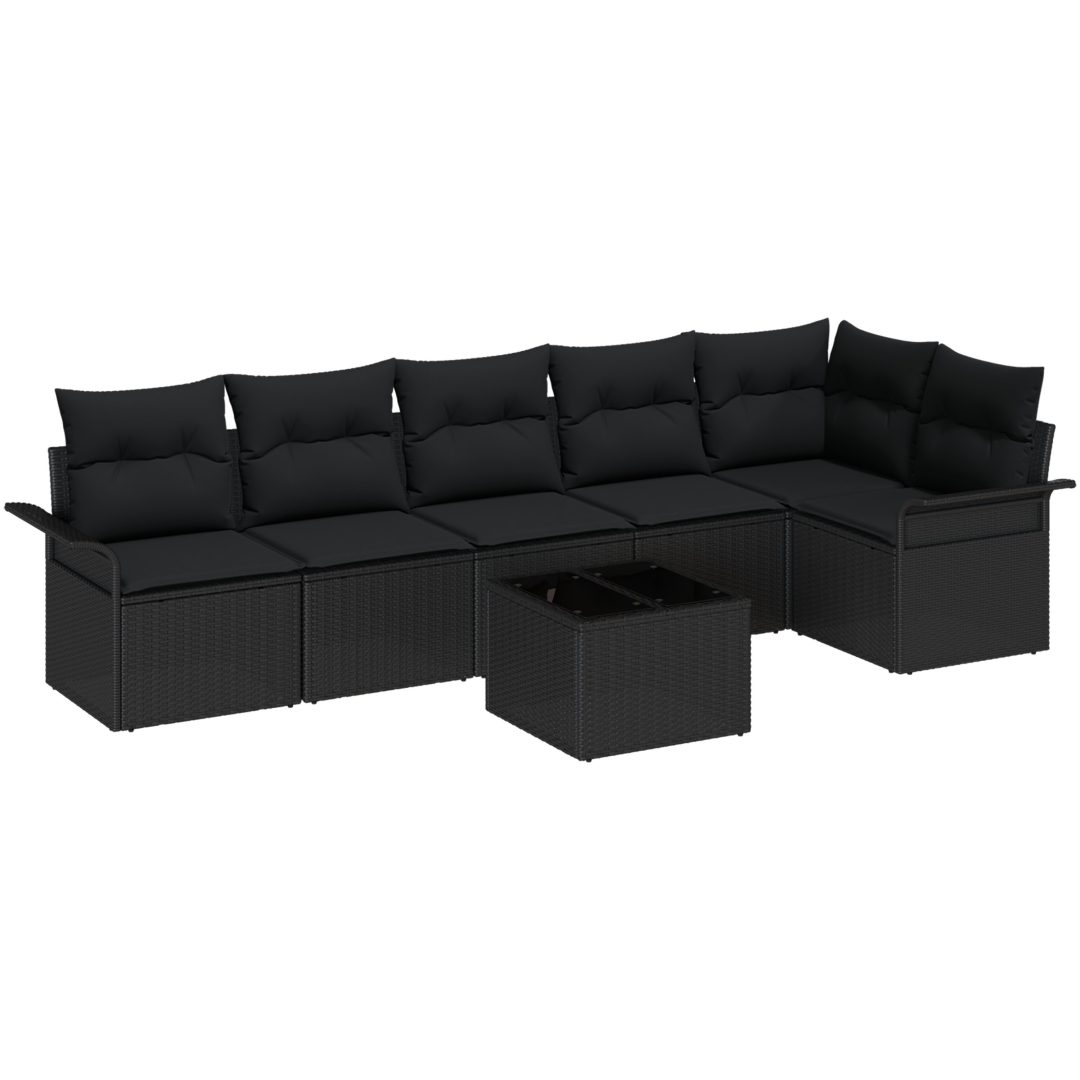 7-delad trädgårdsoffaset med kuddar i beige polyrotting vidaXL 55 x 55 x 37 cm – bild 2