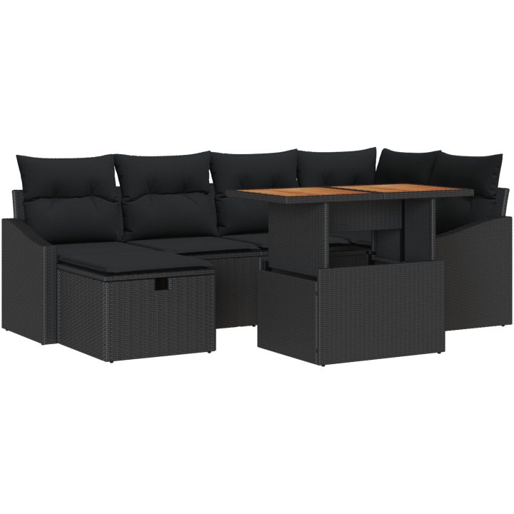 7-delad trädgårdsoffaset med kuddar svart poly-rotting vidaXL 55 x 55 x 37 cm – bild 2