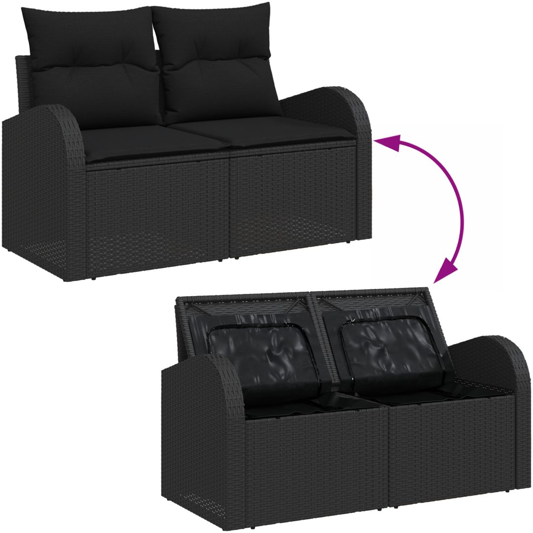 7-delad trädgårdsoffaset med kuddar svart polyrotting vidaXL Medium – bild 11