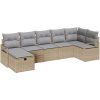 7-delad trädgårdsoffasett med kuddar beige poly rotting vidaXL Stor – miniatyr 2