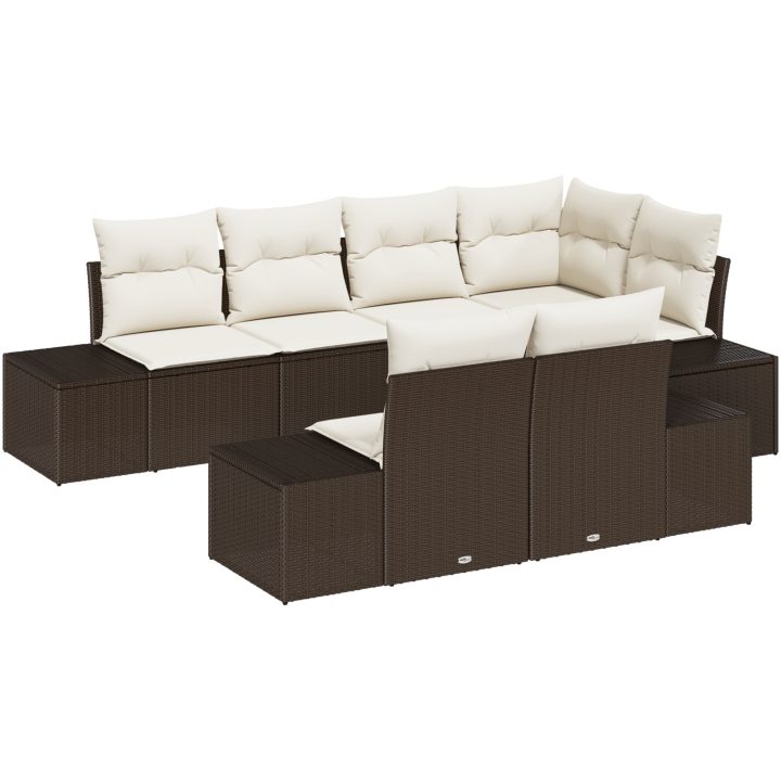 7-delad trädgårdsoffasett med kuddar i brun poly rattan vidaXL 264 x 154 x 85 cm – bild 2