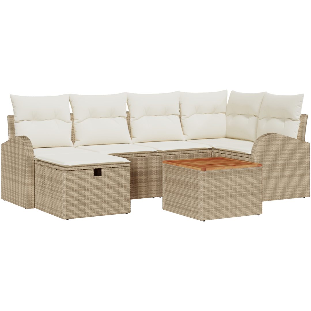 7-delad Trädgårdsoffgrupp med Kuddar Beige Poly Rattan vidaXL 55 x 55 x 37 cm – bild 2
