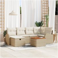 7-delad Trädgårdsoffgrupp med Kuddar Beige Poly Rattan vidaXL