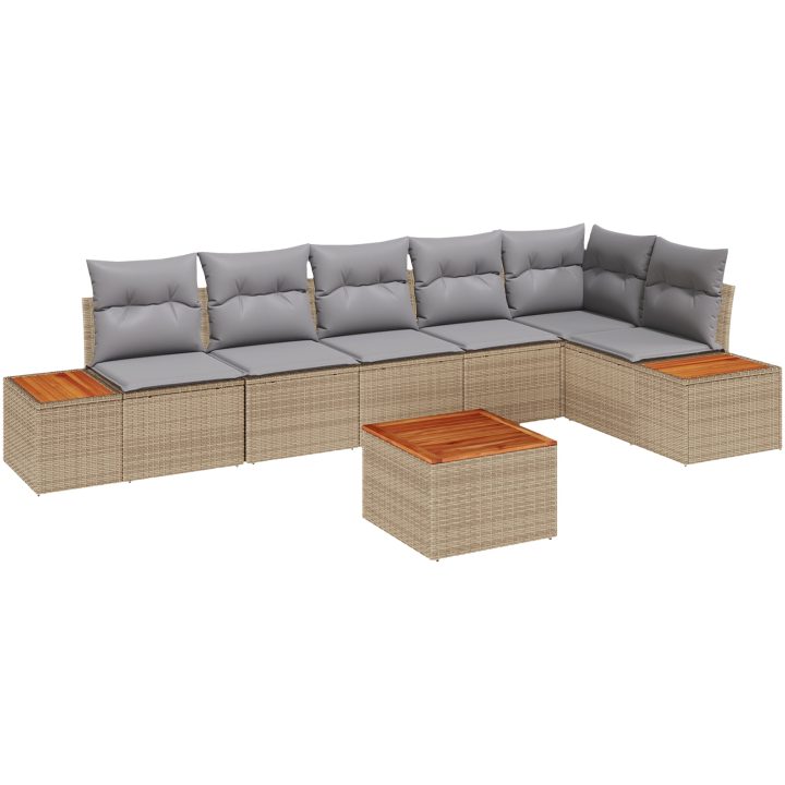 7-delad trädgårdsoffgrupp med kuddar Beige vidaXL 55 x 55 x 37 cm – bild 2