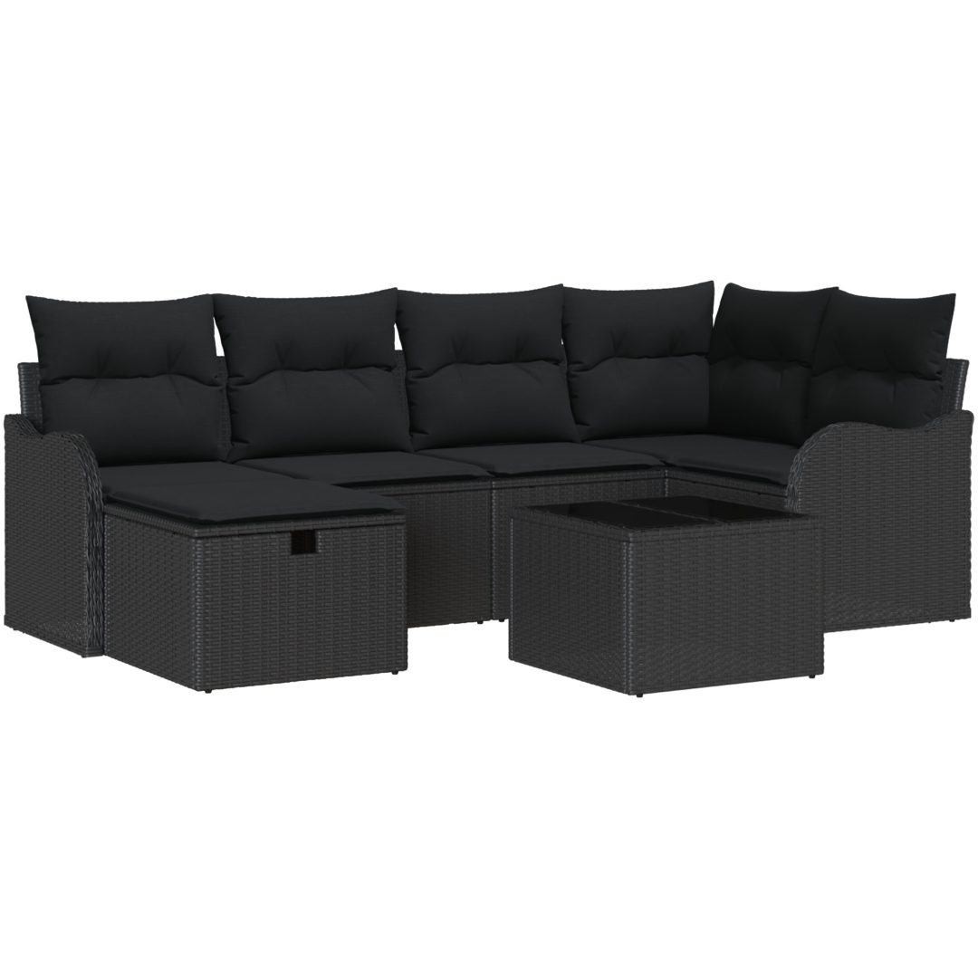 7 Delad Trädgårdsoffmöbler Med Kuddar Svart Poly Rattan vidaXL Stor – bild 2