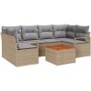 7-delad trädgårdsoffset med kuddar Beige Poly Rattan Akacia vidaXL Stor – miniatyr 2