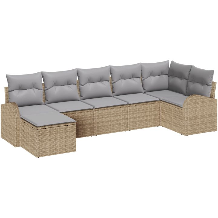 7-delad Trädgårdsoffset med Kuddar Beige Poly Rattan vidaXL 289 x 124 x 85 cm – bild 2