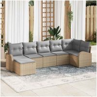 7-delad Trädgårdsoffset med Kuddar Beige Poly Rattan vidaXL