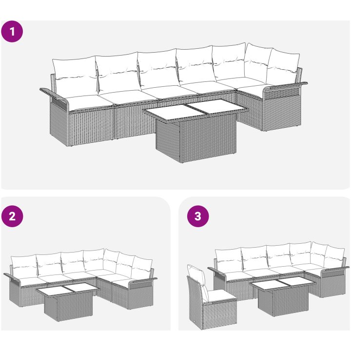 7-delad Trädgårdsoffset med Kuddar Brun Poly Rottning vidaXL 100 x 55 x 73 cm – bild 8