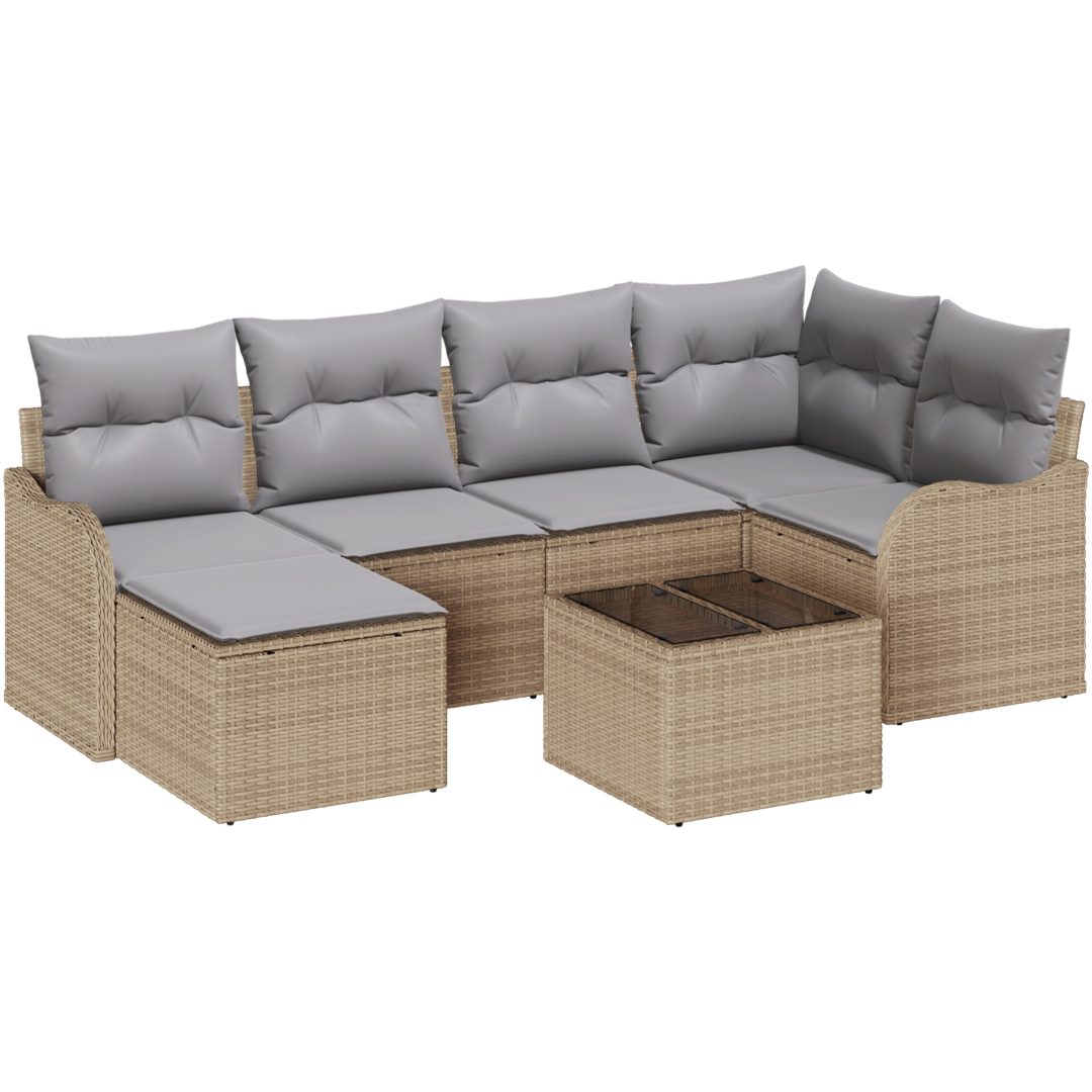 7-delad trädgårdsoffset med kuddar svart poly rattan vidaXL Stor – bild 2