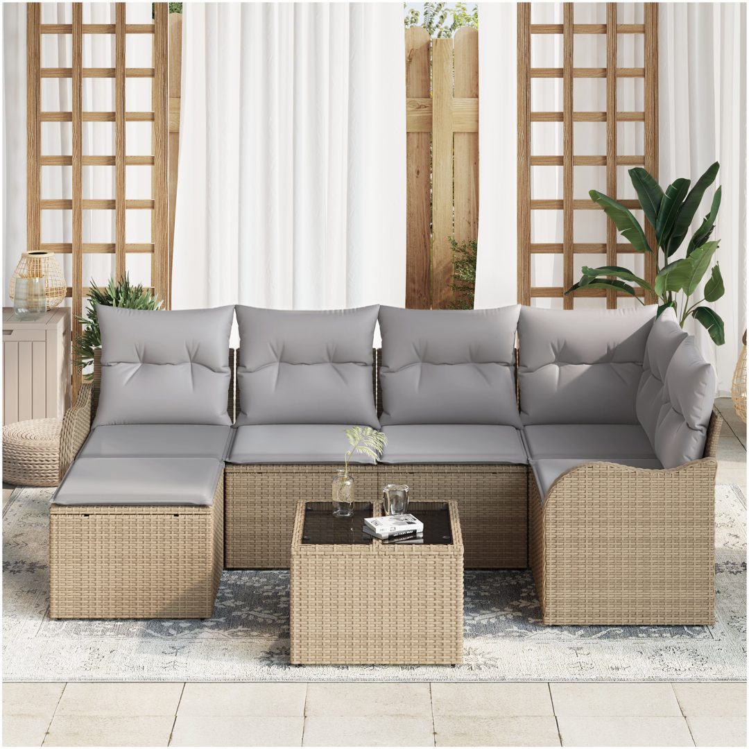 7-delad trädgårdsoffset med kuddar svart poly rattan vidaXL Stor – bild 3