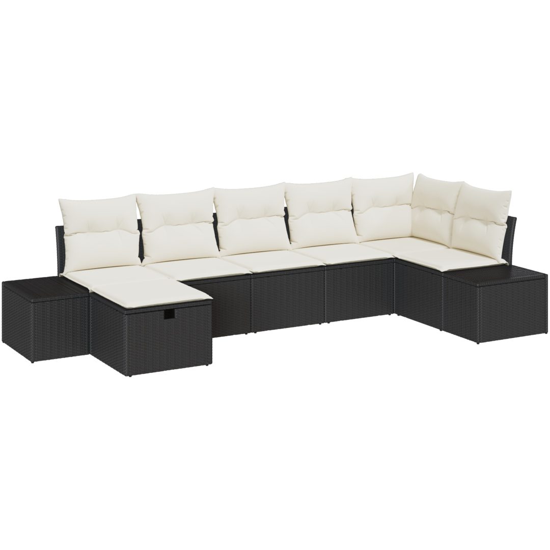 7-delad trädgårdsoffset med kuddar svart polyrotting vidaXL 55 x 62 x 69 cm – bild 2