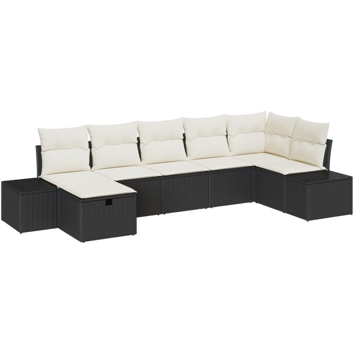 7-delad trädgårdsoffset med kuddar svart polyrotting vidaXL 55 x 62 x 69 cm – bild 2