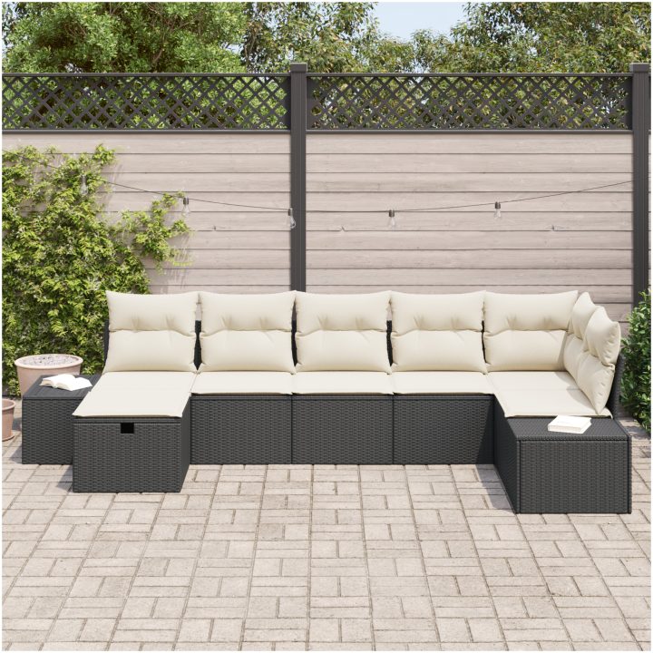 7-delad trädgårdsoffset med kuddar svart polyrotting vidaXL 55 x 62 x 69 cm – bild 3