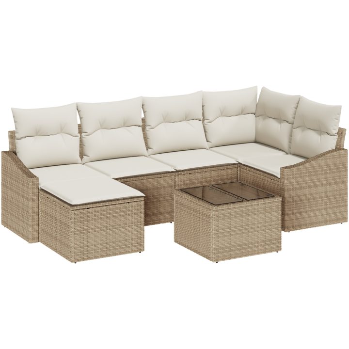 7-delad Trädgårdsoffuppsättning med Kuddar Brun Poly Rattan vidaXL 288.5 x 123.5 x 85 cm – bild 2