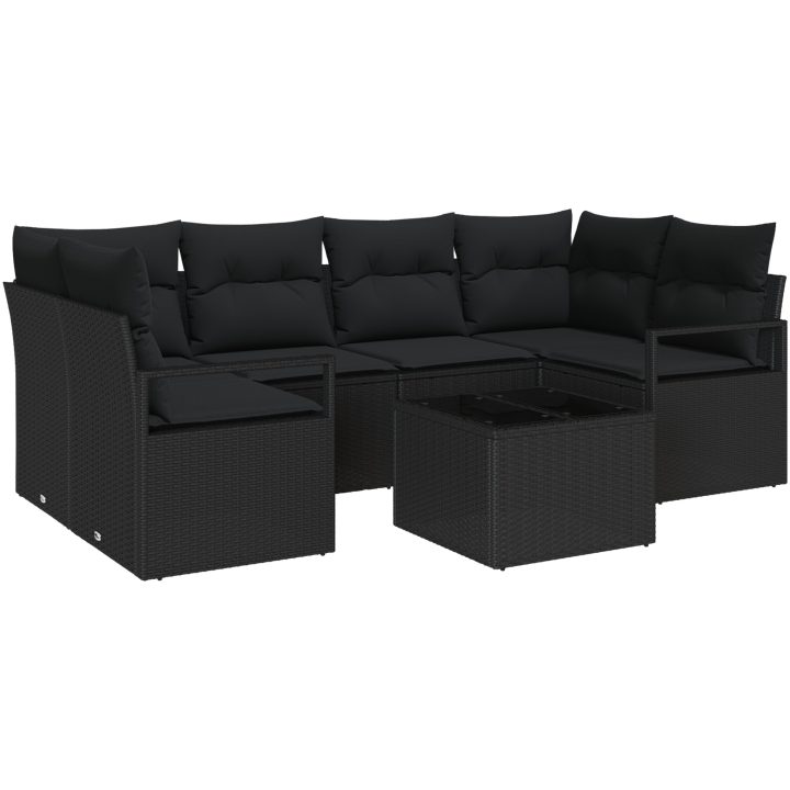 7-delad Trädgårdsoffuppsättning med Kuddar Svart Poly Rattan vidaXL Medium – bild 2