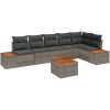 7-delad Trädgårdssofa Set med Kuddar Grå Poly Rattan Akacia vidaXL 55 x 55 x 37 cm – miniatyr 2