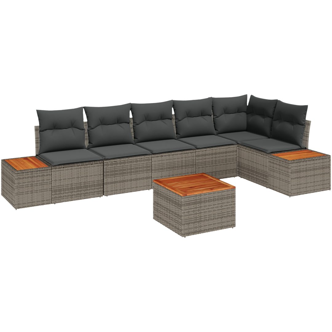 7-delad Trädgårdssofa Set med Kuddar Grå Poly Rattan Akacia vidaXL 55 x 55 x 37 cm – bild 2