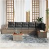 7-delad Trädgårdssofa Set med Kuddar Grå Poly Rattan Akacia vidaXL 55 x 55 x 37 cm – miniatyr 3