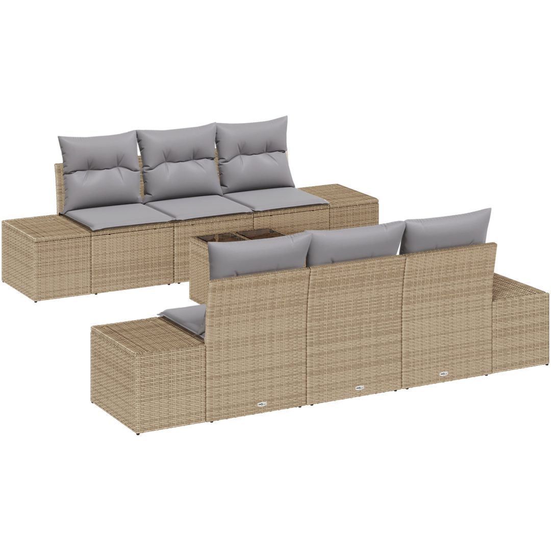 7-delad trädgårdssoffa med kuddar beige poly rattan vidaXL 55 x 55 x 37 cm – bild 2