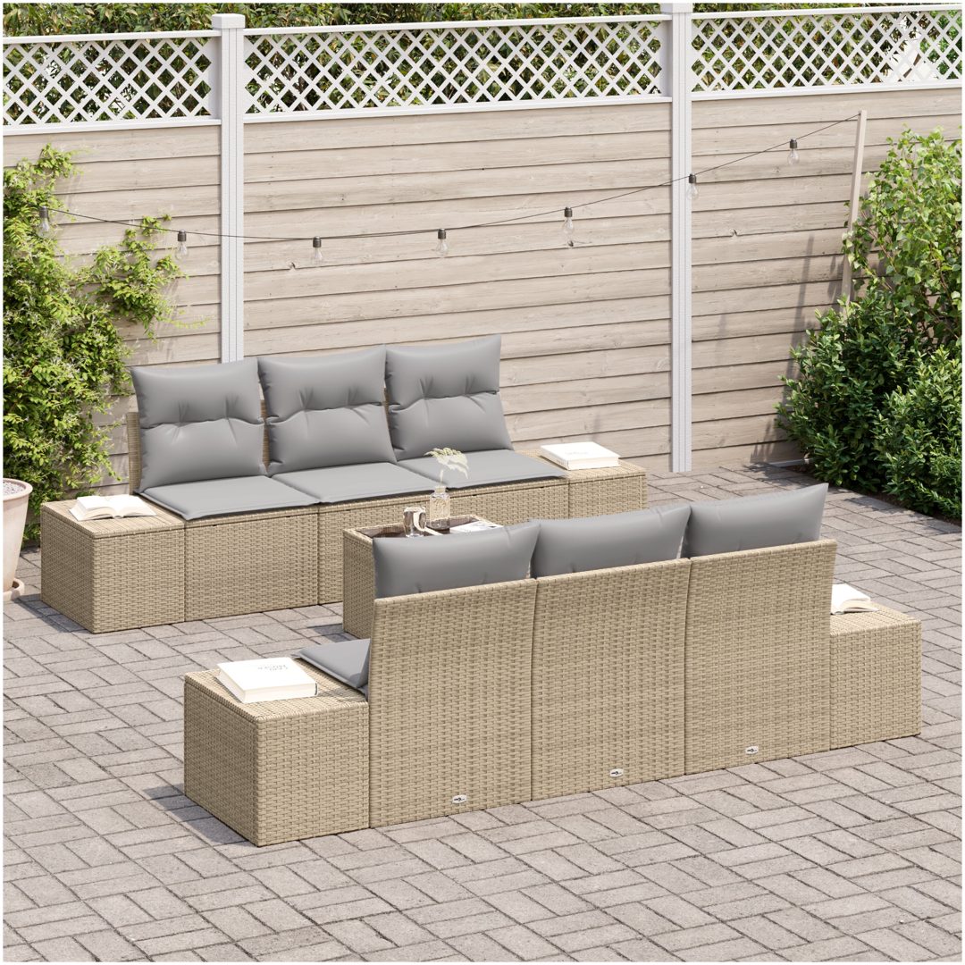 7-delad trädgårdssoffa med kuddar beige poly rattan vidaXL 55 x 55 x 37 cm – bild 3