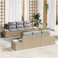 7-delad trädgårdssoffa med kuddar beige poly rattan vidaXL