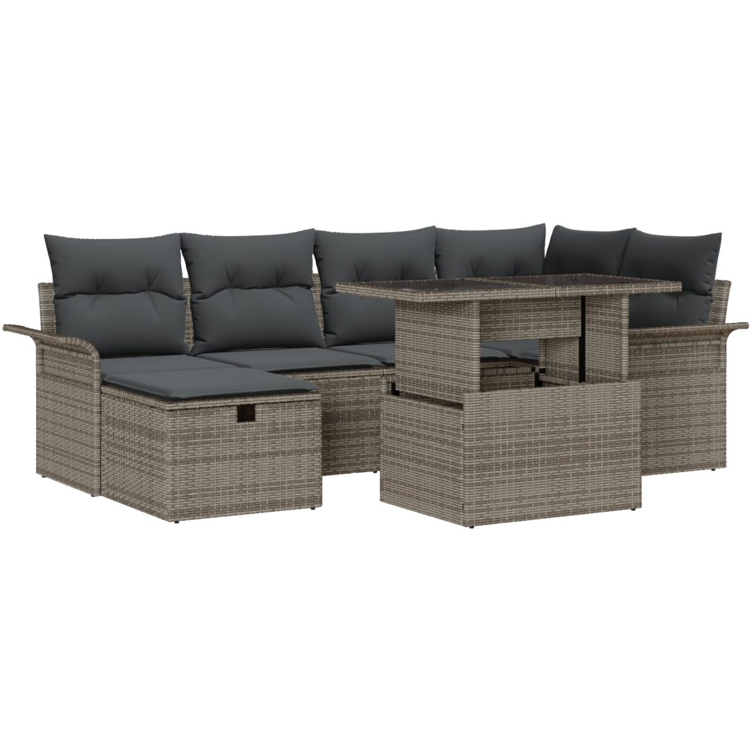 7-delad Trädgårdssoffa med kuddar Grå Poly Rattan vidaXL Standard utomhussoffa – bild 2
