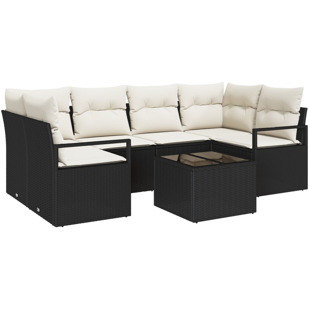 7-delad Trädgårdssoffa med kuddar Svart Poly Rattan vidaXL Medium – bild 2