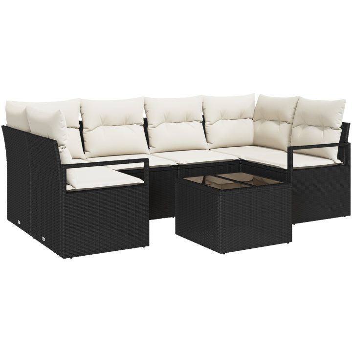 7-delad Trädgårdssoffa med kuddar Svart Poly Rattan vidaXL Medium – bild 2