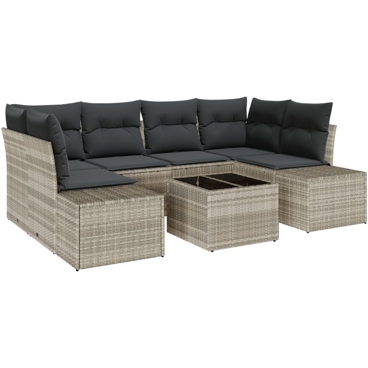 7-delad trädgårdssoffagrupp med kuddar Ljusgrå Poly Rotting vidaXL 55 x 55 x 37 cm – bild 2