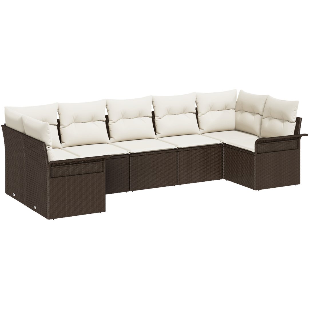 7-delad trädgårdssoffgrupp med kuddar Brun Polyrotting vidaXL 289 x 132.5 x 85 cm – bild 2