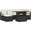 7-delad trädgårdssoffset med kuddar svart poly-rattan akacia vidaXL Stor – miniatyr 2