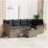 7-delad trädgårdssoffuppsättning med kuddar Grå Poly Rattan vidaXL 55 x 55 x 37 cm – miniatyr 1