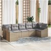7-delad trädgårdsssofa med dynor Beige Poly Rattan vidaXL 289 x 123.5 x 85 cm – miniatyr 1