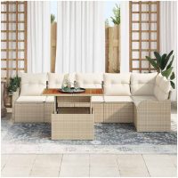 7-delad Trädgårdsssofa Set med Kuddar Beige Poly-Rotting vidaXL