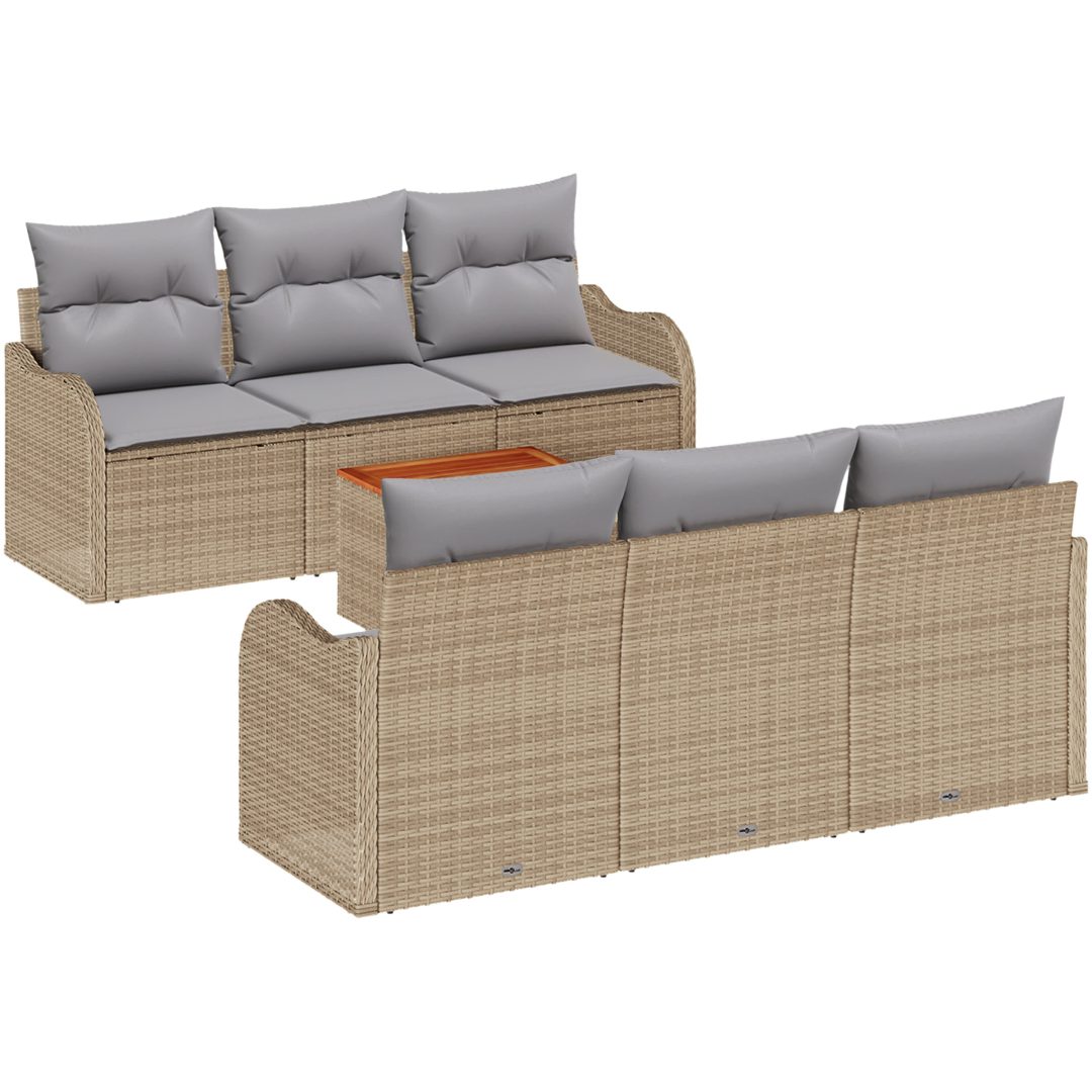 7-delade Trädgårdsofa Set med Kuddar Beige Poly Rattan Akacia vidaXL Stor – bild 2