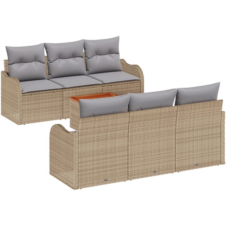 7-delade Trädgårdsofa Set med Kuddar Beige Poly Rattan Akacia vidaXL Stor – bild 2