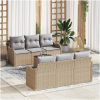 7-delade Trädgårdsofa Set med Kuddar Beige Poly Rattan Akacia vidaXL Stor – miniatyr 1